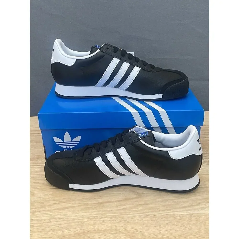 adidas Men’s Samoa Core Black Shoes with White Stripes - Picture 2 of 6